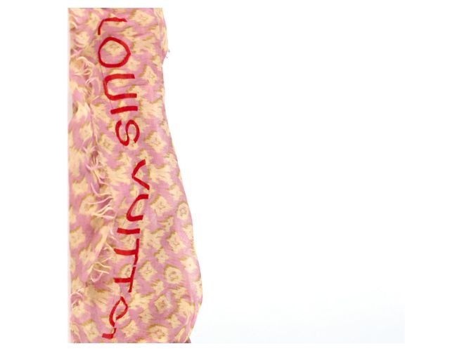 Cachecol em mistura de lã e seda rosa com logo Monogram Louis Vuitton - vista 6