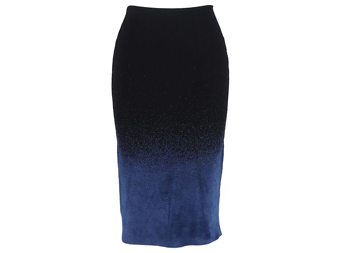Roland Mouret Gradient Midi Bleistiftrock aus schwarzer und blauer Wolle - Ansicht 3