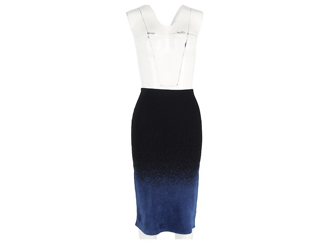 Roland Mouret Gradient Midi Bleistiftrock aus schwarzer und blauer Wolle - Ansicht 4