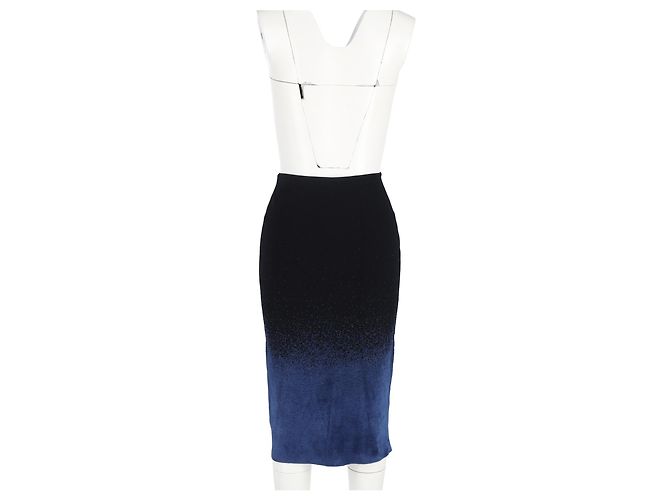 Roland Mouret Gradient Midi Bleistiftrock aus schwarzer und blauer Wolle - Ansicht 6