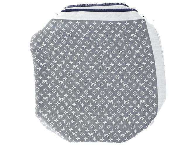 Sciarpa in denim Monogram Louis Vuitton in misto seta e lana blu - vista 2
