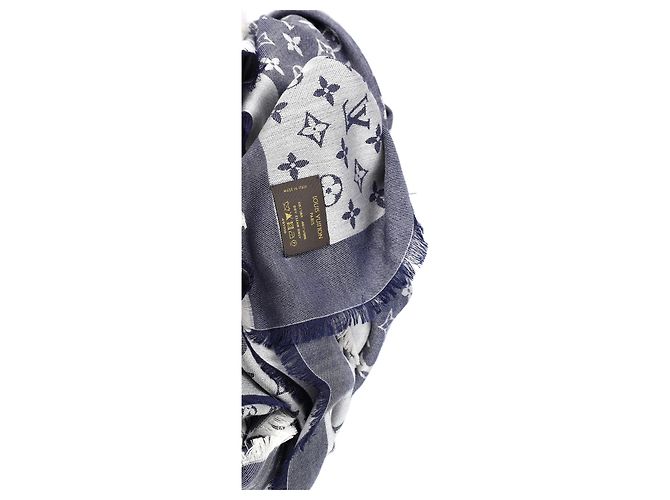 Sciarpa in denim Monogram Louis Vuitton in misto seta e lana blu - vista 6