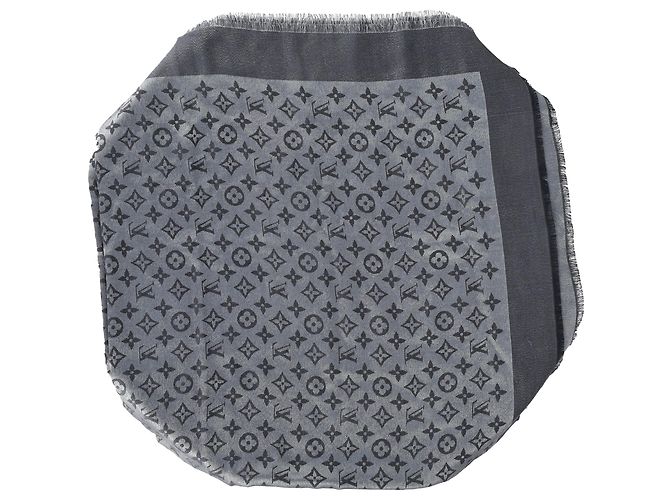 Sciarpa Monogram Louis Vuitton in misto seta e lana grigia Grigio - vista 2
