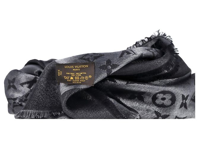 Sciarpa Monogram Louis Vuitton in misto seta e lana grigia Grigio - vista 3