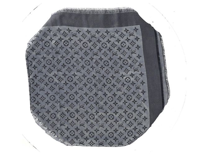 Sciarpa Monogram Louis Vuitton in misto seta e lana grigia Grigio - vista 4