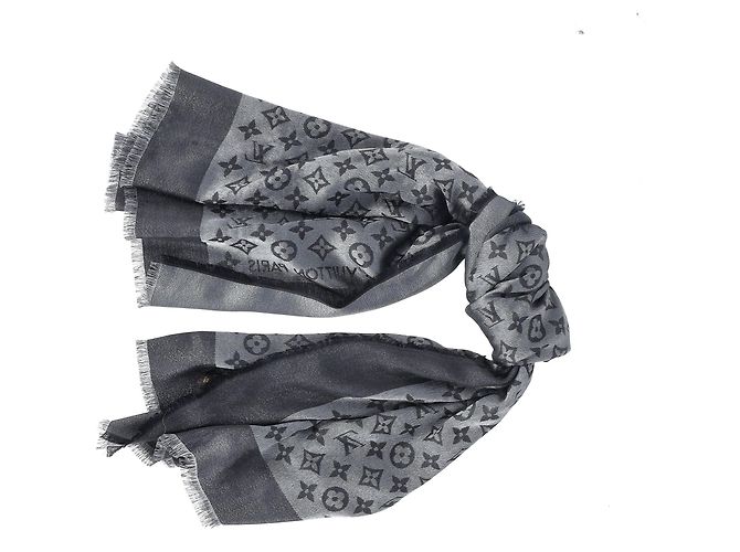 Sciarpa Monogram Louis Vuitton in misto seta e lana grigia Grigio - vista 5