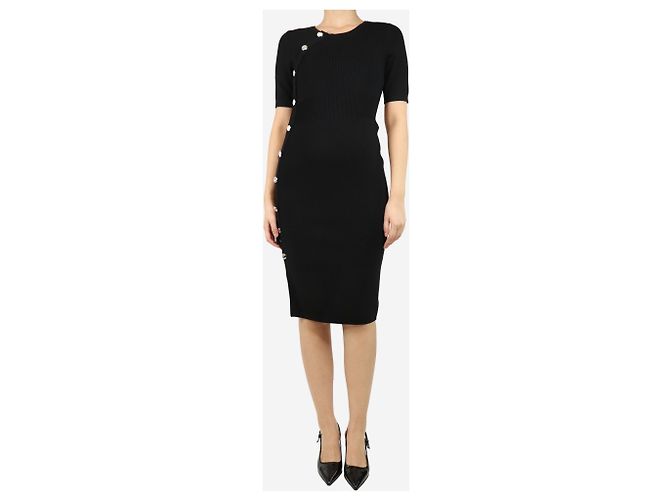 Altuzarra Schwarzes, tailliertes Midi-Kleid mit Knöpfen an der Seite - Größe M - Ansicht 3