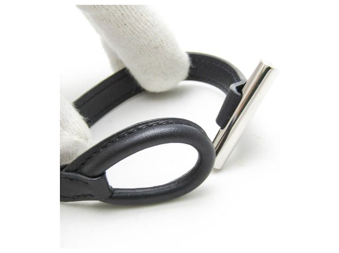 Bracciale in pelle e metallo nero e argento di Hermès - vista 5