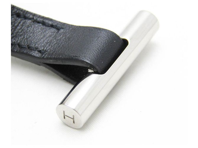 Bracciale in pelle e metallo nero e argento di Hermès - vista 6