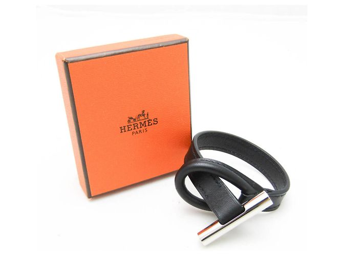 Bracciale in pelle e metallo nero e argento di Hermès - vista 9