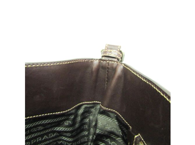 Borsa a spalla in pelle e jacquard Prada VA0649 Beige Marrone scuro - vista 10