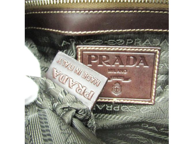 Borsa a spalla in pelle e jacquard Prada VA0649 Beige Marrone scuro - vista 11