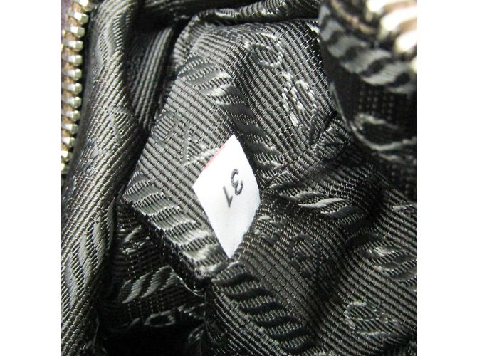 Borsa a spalla in pelle e jacquard Prada VA0649 Beige Marrone scuro - vista 12