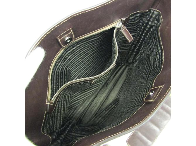 Borsa a spalla in pelle e jacquard Prada VA0649 Beige Marrone scuro - vista 3