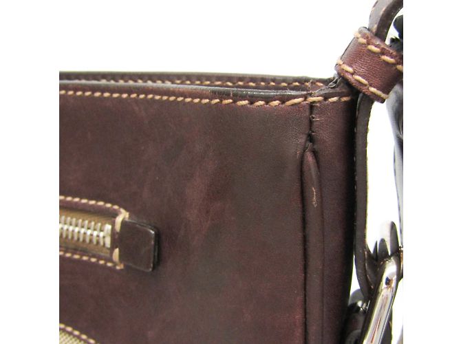 Borsa a spalla in pelle e jacquard Prada VA0649 Beige Marrone scuro - vista 6
