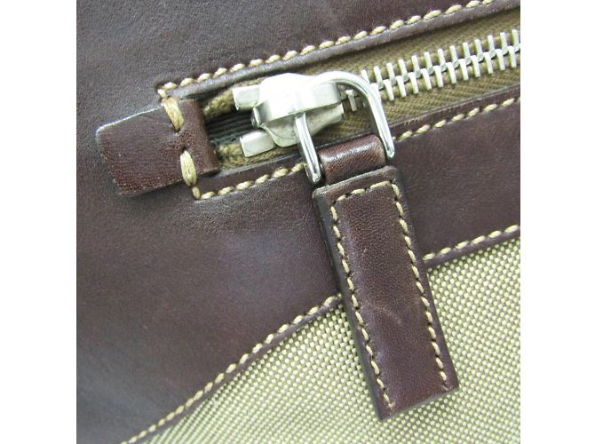 Borsa a spalla in pelle e jacquard Prada VA0649 Beige Marrone scuro - vista 7