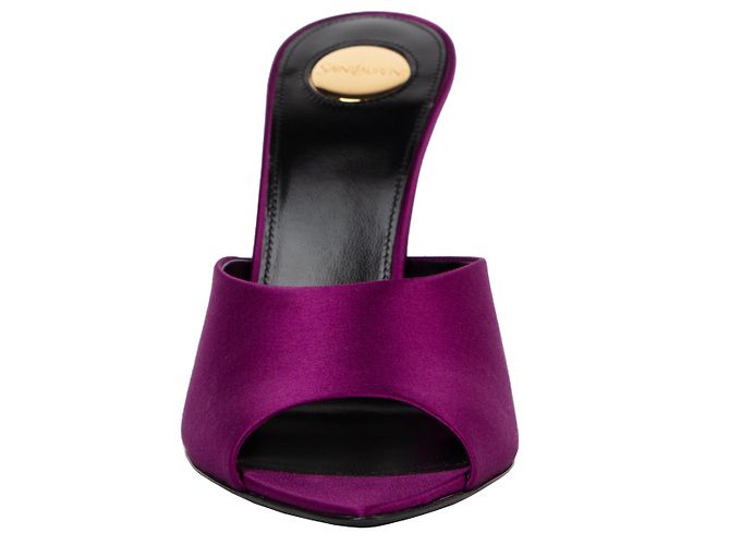 Mules Goldie di Saint Laurent in crêpe di raso viola Porpora - vista 5