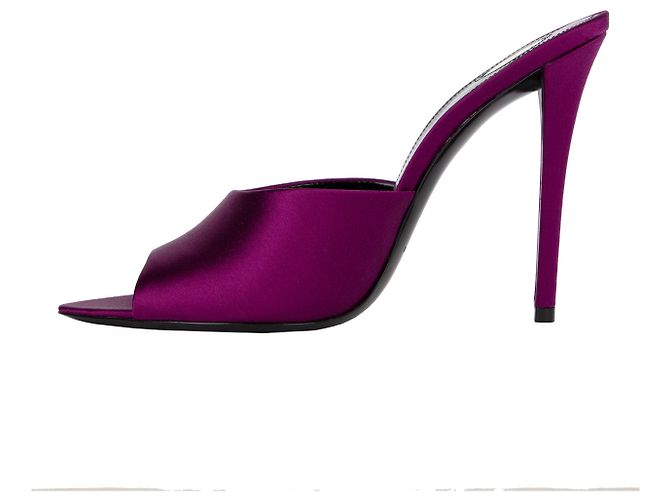 Mules Goldie di Saint Laurent in crêpe di raso viola Porpora - vista 2