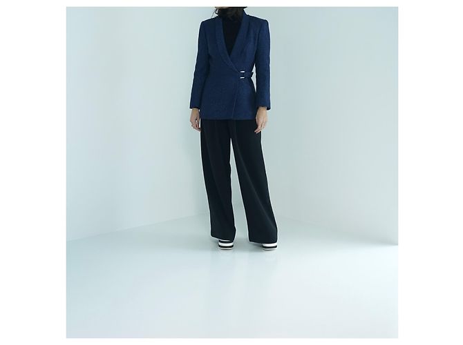 Thierry Mugler Jacke aus blauer Metallic Wolle Metallisch - Ansicht 5
