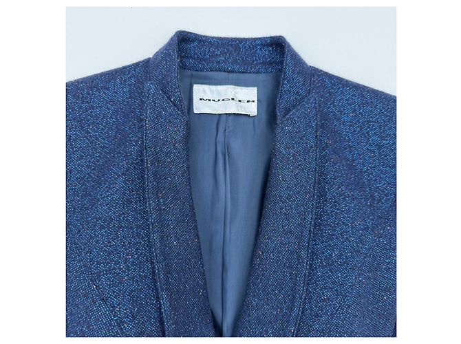 Thierry Mugler Jacke aus blauer Metallic Wolle Metallisch - Ansicht 7