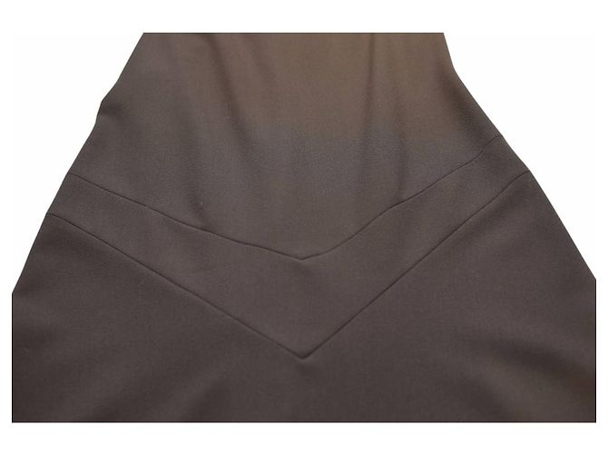 Vestido Blumarine marrom de lã com detalhes de pele e pérolas - vista 7