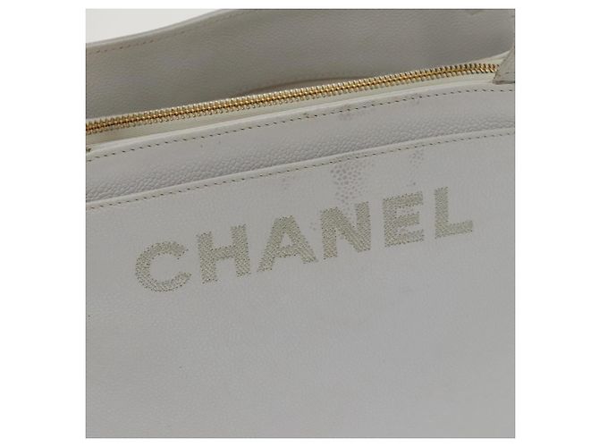 Borsa a spalla CHANEL in pelle caviar bianca oro CC Auth bs19456 Bianco D'oro - vista 19
