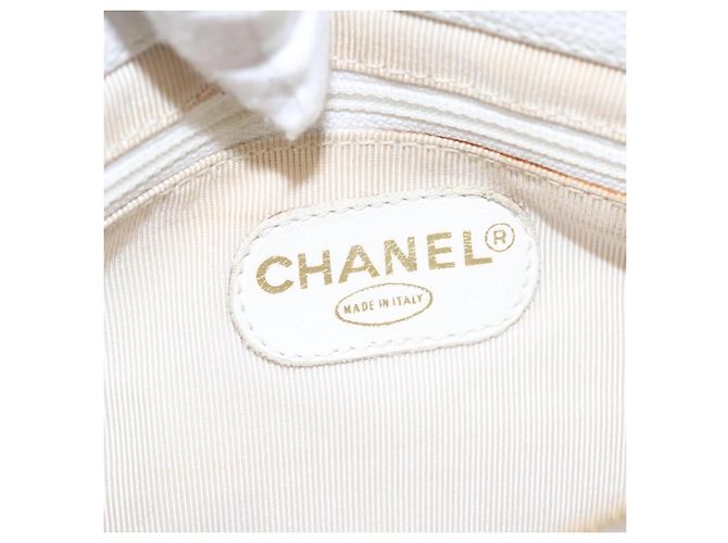 Borsa a spalla CHANEL in pelle caviar bianca oro CC Auth bs19456 Bianco D'oro - vista 20