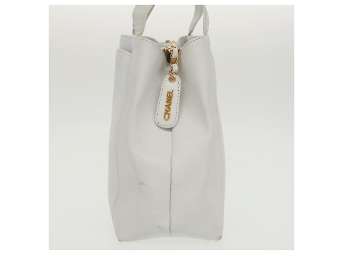 Borsa a spalla CHANEL in pelle caviar bianca oro CC Auth bs19456 Bianco D'oro - vista 5