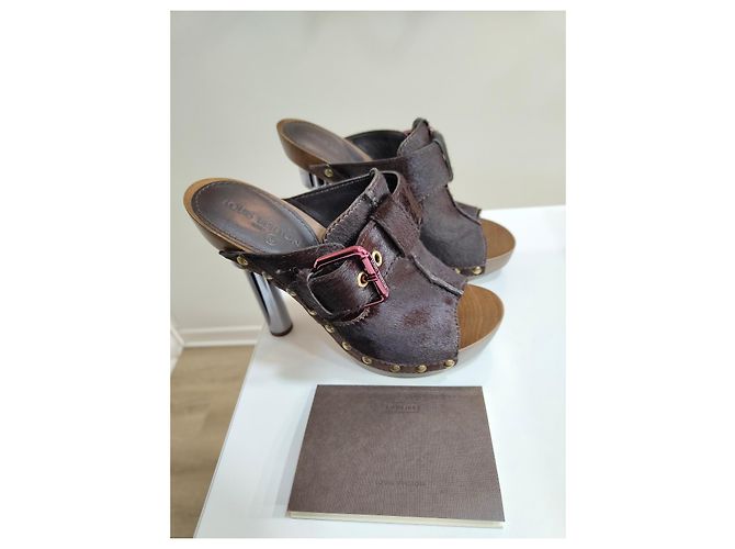 Sandali Louis Vuitton con Zeppa in Pelle Marrone - vista 2