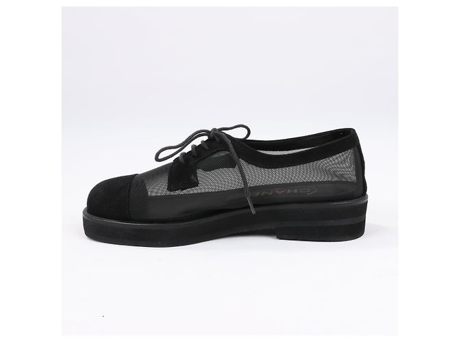 Chanel Coco CC Oxfords mit Wildleder-Spitze in Schwarz und Mesh, Größe 37 EU - Ansicht 13