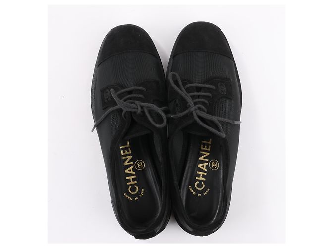 Chanel Coco CC Oxfords mit Wildleder-Spitze in Schwarz und Mesh, Größe 37 EU - Ansicht 8
