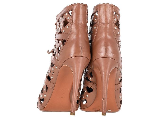 Braune Leder-Stiefeletten mit Schnürung und Laserschnitt Alaïa - Ansicht 6