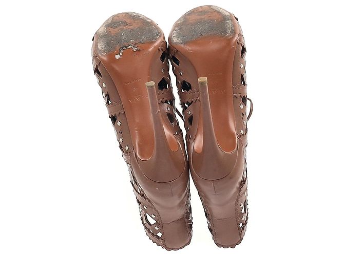 Braune Leder-Stiefeletten mit Schnürung und Laserschnitt Alaïa - Ansicht 7