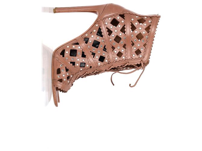 Braune Leder-Stiefeletten mit Schnürung und Laserschnitt Alaïa - Ansicht 8