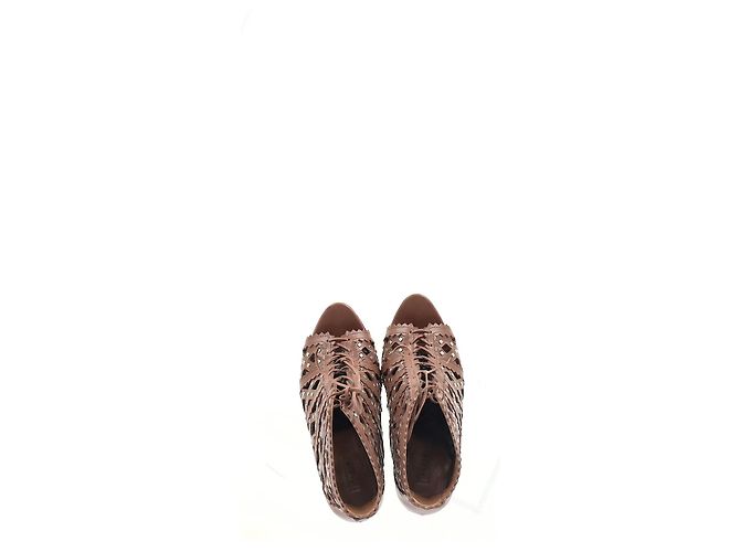 Braune Leder-Stiefeletten mit Schnürung und Laserschnitt Alaïa - Ansicht 9