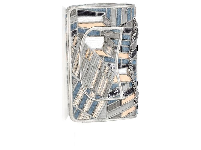 Timeless Chanel Medium Classic Patchwork Double Flap Schultertasche aus mehrfarbigem Denim Grau - Ansicht 11