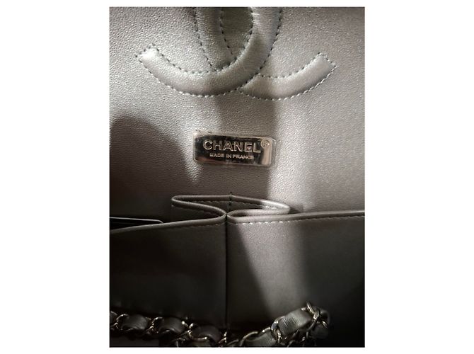 Timeless Chanel Medium Classic Patchwork Double Flap Schultertasche aus mehrfarbigem Denim Grau - Ansicht 14