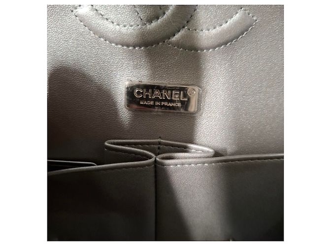 Timeless Chanel Medium Classic Patchwork Double Flap Schultertasche aus mehrfarbigem Denim Grau - Ansicht 6
