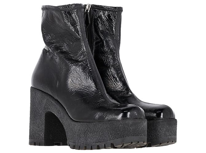 Miu Miu Stretch-Plattformstiefel aus schwarzem Naplak-Leder - Ansicht 4