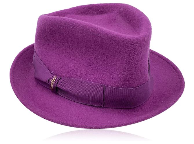 Borsalino Purple Felt Wool Hat with Ribbon One Size - view 2
