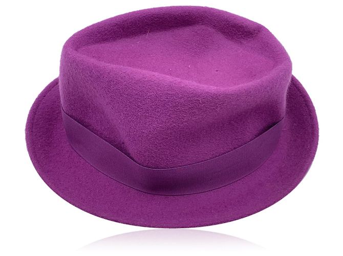 Borsalino Purple Felt Wool Hat with Ribbon One Size - view 3