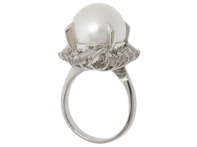 Autre Marque Perlen-Diamantring Pt900 aus Platin Silber - Ansicht 3