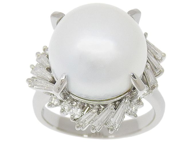 Autre Marque Perlen-Diamantring Pt900 aus Platin Silber - Ansicht 4