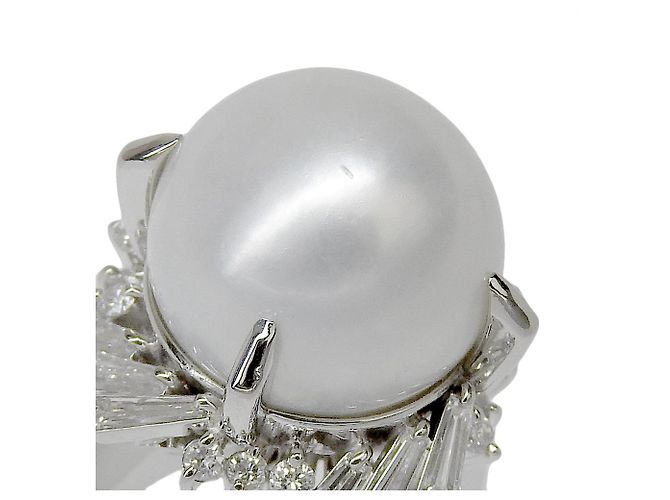 Autre Marque Perlen-Diamantring Pt900 aus Platin Silber - Ansicht 6