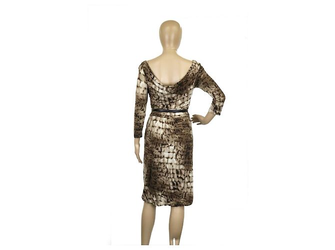 Max Mara Rayon-Woll-Stretch-Kleid mit Gürtel in Mehrfarben - Ansicht 2