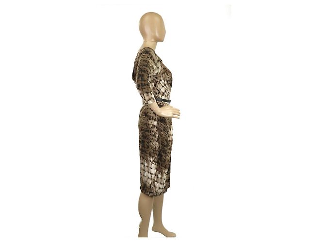 Max Mara Rayon-Woll-Stretch-Kleid mit Gürtel in Mehrfarben - Ansicht 3