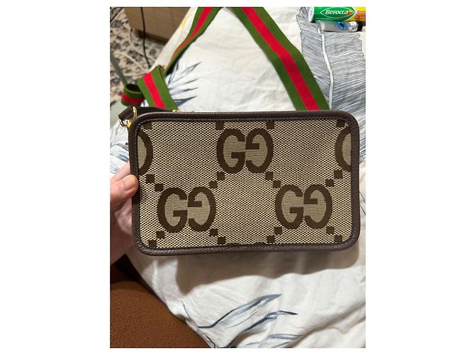 Borsa a spalla mini Jumbo GG Gucci marrone tela - vista 3