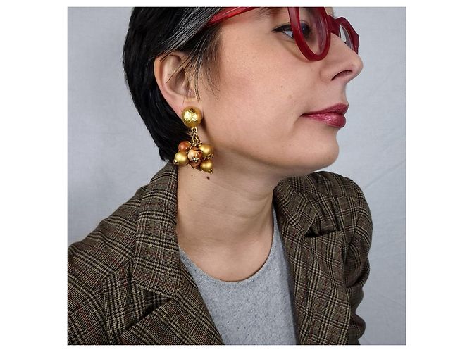 Orecchini natalizi Trussardi vintage degli anni '90 Marrone D'oro - vista 4
