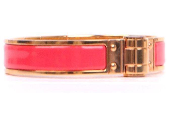HERMÈS - Bracelet Hinge Hermès en Émail Corail (T0) Rose - vue 2