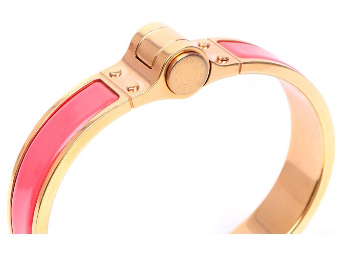 HERMÈS - Bracelet Hinge Hermès en Émail Corail (T0) Rose - vue 3